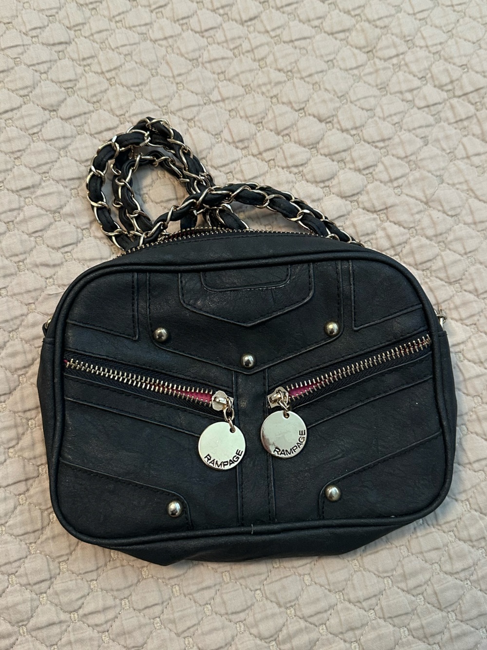 Rampage Black Quilted Chain-Link Crossbody